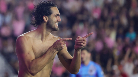 Leonardo Campana, del Inter Miami, celebra su gol ante el DC United en el Chase Stadium, el 18 de mayo de 2024.