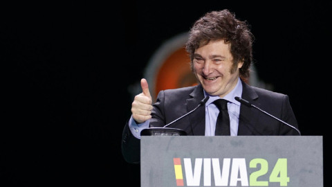 El presidente de Argentina, Javier Milei, en el mitin de Vox, el 19 de mayo de 2024.