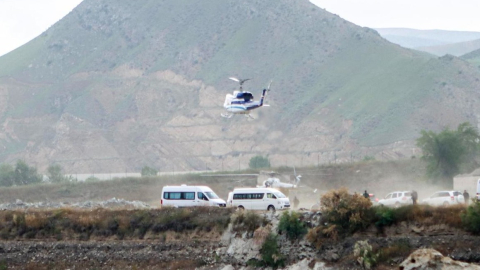 Helicóptero que transportaba al presidente iraní, Ebrahim Raisi, el 19 de mayo de 2024.