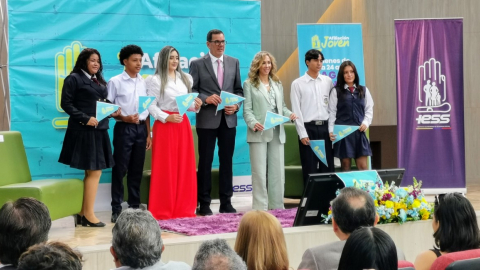 Eduardo Peña, presidente del Consejo Directivo del IESS, en la presentación en Guayaquil del plan de Afiliación Joven, este jueves 30 de mayo de 2024. 