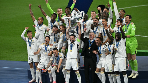 Los jugadores del Real Madrid festejan la estrella 15 en la historia de la Champions League, el 1 de junio de 2024. 