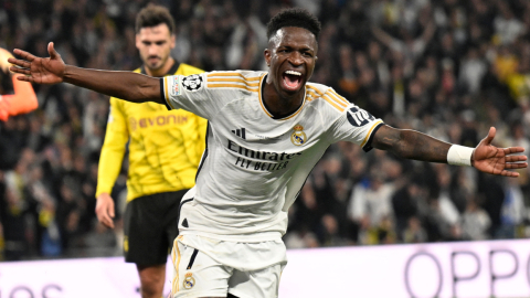 Vinicius Jr. celebrando su gol en la final de la Champions League, 1 de junio de 2024.