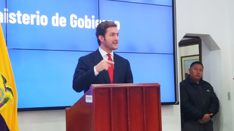 El viceministro Esteban Torres, en rueda de prensa en Quito, este 5 de junio de 2024.