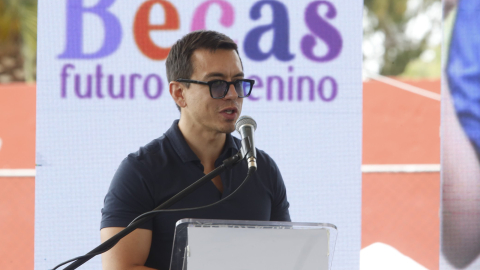 El presidente Daniel Noboa acudió este 11 de junio a la entrega de becas para mujeres en Chimborazo.