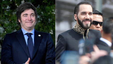 Javier Milei, presidente de Argentina, y Nayib Bukele, presidente de El Salvador, 18 de junio de 2024.