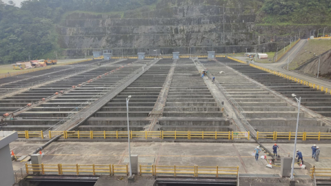 Desarenador de Coca Codo Sinclair, una estructura que debe retener los sedimentos. Foto del 19 de junio de 2024.