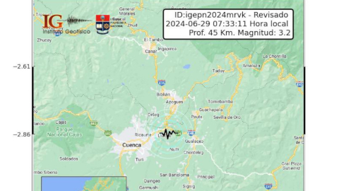 Un nuevo sismo leve se reportó este 29 de junio con epicentro en Gualaceo, Azuay.