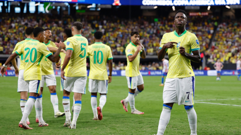 Vinicius Jr. festeja un gol de Brasil, el 29 de junio de 2024.