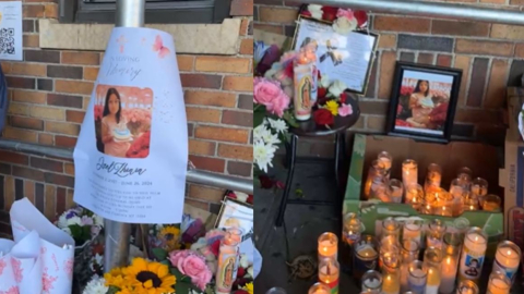 Un altar improvisado en una calle de Nueva York para la niña Jael Zhinin, el 28 de junio de 2024.