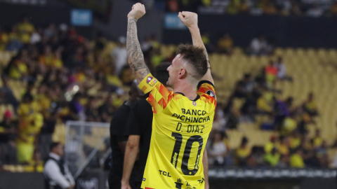 Damián Díaz festeja un gol de Barcelona SC ante Cobresal por Copa Libertadores, el 29 de mayo de 2024.