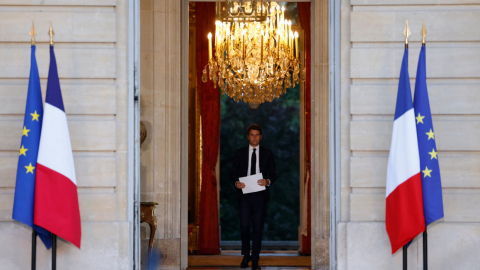 El primer ministro de Francia, Gabriel Attal, luego de los resultados de las elecciones legislativas, París, 8 de julio de 2024.