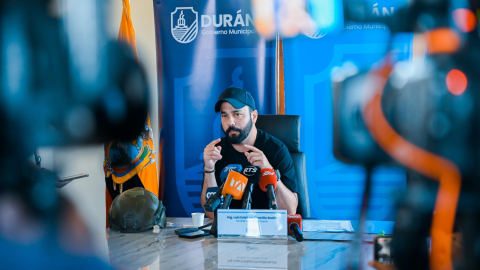 El alcalde de Durán, Luis Chonillo, respondió en rueda de prensa a las declaraciones del presidente de la República, Daniel Noboa, la tarde del miércoles 17 de julio de 2024.