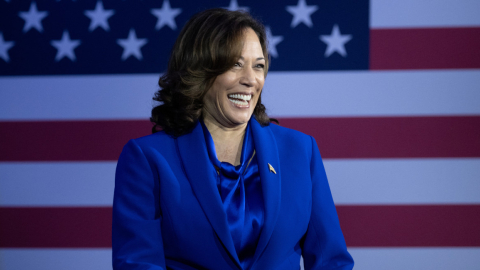 La vicepresidenta de Estados Unidos, Kamala Harris, durante una discusión de Emily's List sobre derechos reproductivos, 23 de junio de 2023.