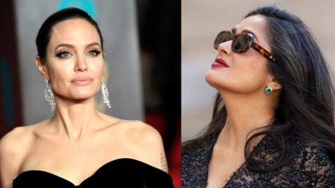 La productora Angelina Jolie y la protagonista de su película, Salma Hayek.