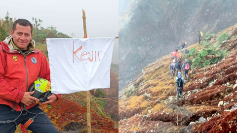 Una cruz y una bandera para recordar a Kevin Pazmiño, joven que murió extraviado en el volcán Tungurahua