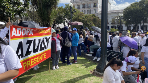 Los integrantes de la Cámara hicieron un plantón este 25 de julio en la Plaza de la Independencia de Quito.