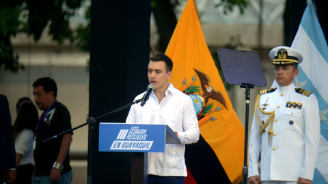 El presidente Daniel Noboa durante sesión solemne para conmemorar los 489 de fundación de Guayaquil, el 25 de julio.