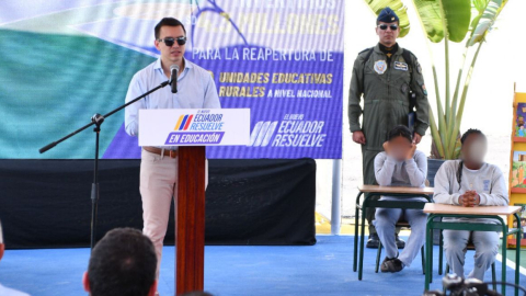 El presidente Daniel Noboa da un discurso en Machala, El Oro, el 31 de julio de 2024.