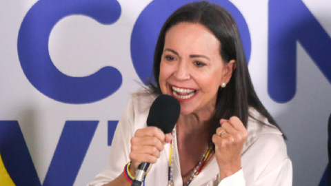 La líder opositora venezolana María Corina Machado, en una intervención el 29 de julio de 2024, en Caracas.