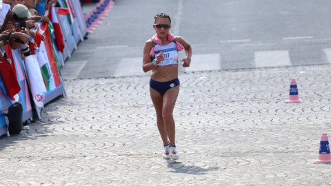 Glenda Morejón, durante su participación en la prueba de marcha de los Juegos Olímpicos de París, el 1 de agosto de 2024.