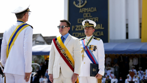 El presidente Daniel Noboa en un desfile de la Armada en Guayaquil, el 25 de julio de 2024.