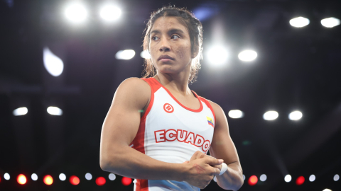 Lucía Yépez, durante la final de los 53 kilogramos en los Juegos Olímpicos de París, el 8 de agosto de 2024.