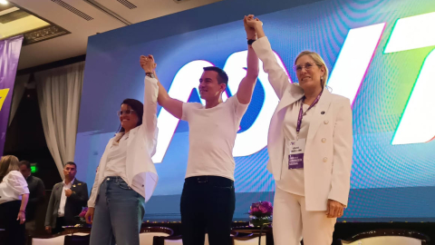 María José Pinto, Daniel Noboa y Annabella Azín, en la Convención de ADN. Quito, 9 de agosto de 2024