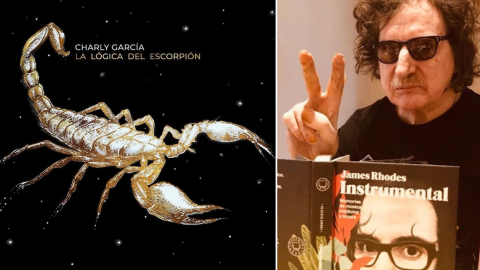 Portada de 'La lógica del escorpión' y una imagen de Charly García.