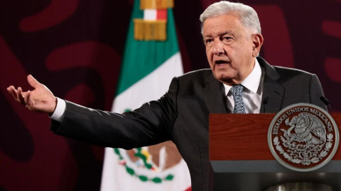 Andrés Manuel López Obrador, presidente de México, en su conferencia de prensa matutina en el Palacio Nacional de Ciudad de México el 15 de agosto de 2024.