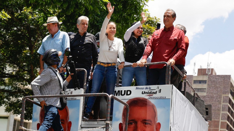 La opositora María Corina Machado lidera las protestas del 17 de agosto en Caracas.