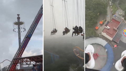 Imagen de personas atrapadas en atracción de Six Flags México, el 18 de agosto de 2024.