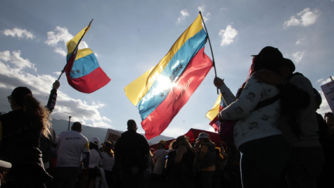 Cientos de ciudadanos venezolanos se congregaron en el parque Bicentenario, de Quito, el 17 de agosto de 2024, en una protesta contra el régimen de Nicolás Maduro.