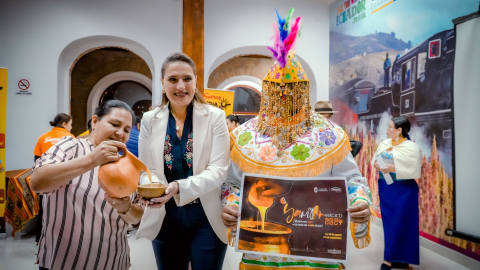 Anabel Hermosa , Alcaldesa de Otavalo, en la presentación de la agenda de actividades por las Fiestas del Yamor 2024.