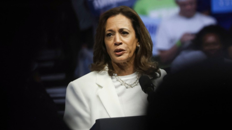 La candidata presidencial demócrata, Kamala Harris, habla en un mitin de campaña en Savannah, Georgia, el 29 de agosto de 2024.