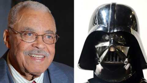 El actor James Earl Jones y el personaje a quien dio voz, Darth Vader en Star Wars