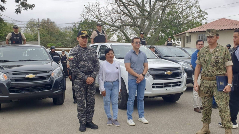 El presidente de la República, Daniel Noboa, durante la entrega de camionetas a la Policía Nacional.