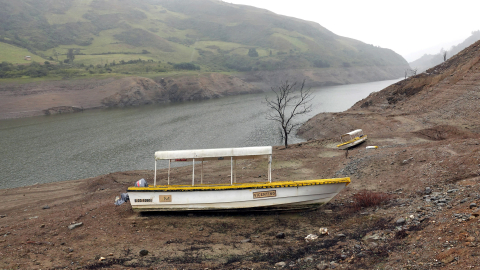 Imágenes del embalse Mazar, ubicado entre las provincias de Cañar y Azuay, este 17 de septiembre de 2024.