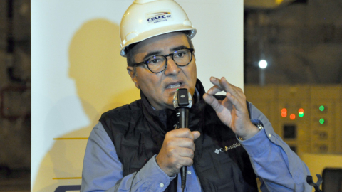 El ministro de Energía, Antonio Gonçalves, en una rueda de prensa realizada este 17 de septiembre de 2024 en central hidroeléctrica Mazar, en Azuay.