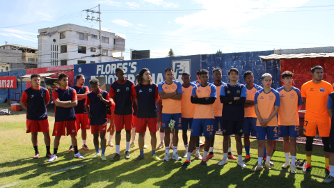 Los jugadores de Deportivo Quito durante un entrenamiento en el Complejo de Carcelén, el 18 de septiembre de 2024.