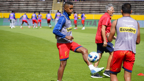 Los jugadores de El Nacional entrenando previo al encuentro con Cumbayá por LigaPro, el 24 de agosto de 2024.