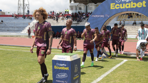 Jugadores de Mushuc Runa, previo a un partido por LigaPro, el 24 de agosto de 2024.