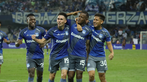 Jugadores de Emelec, durante un partido de LigaPro, el 1 de septiembre de 2024.