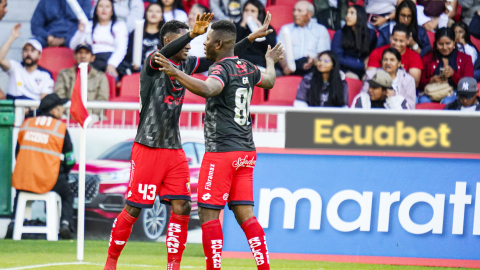 Gabriel Cortez festeja el gol en el empate de El Nacional ante Liga de Quito, el 21 de septiembre de 2024.