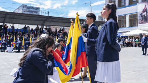 Estudiantes del colegio Simón Bolívar en el Juramento a la Bandera, el 26 de septiembre de 2023.