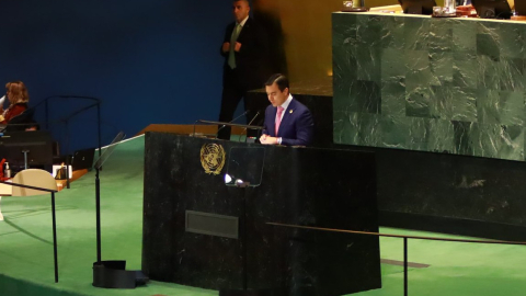 El presidente Daniel Noboa, durante su intervención en la Cumbre del Futuro, celebrada en el marco de la Asamblea de la ONU, este 23 de septiembre de 2024.