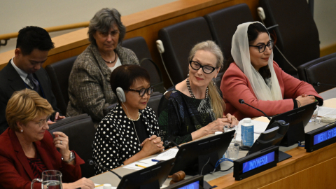 Meryl Streep en un evento sobre "La inclusión de las mujeres en el futuro de Afganistán" en la ONU, 23 de septiembre de 2024.