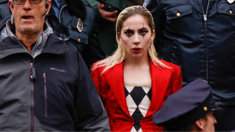 Lady Gaga actúa durante el rodaje de la película 'Joker: Folie à Deux', 2023.