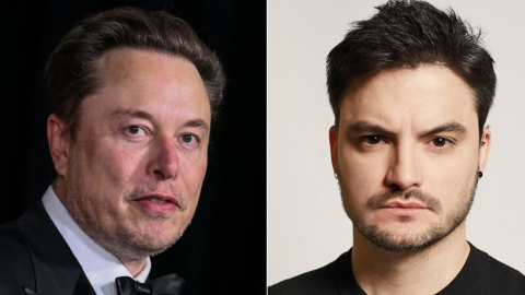 Collage con retratos de Elon Musk (izq) y Felipe Neto.