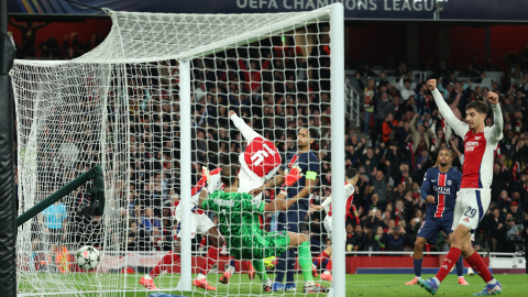 Kai Havertz festeja su gol con el Arsenal frente al Paris Saint-Germain, en Londres, el 1 de octubre de 2024.