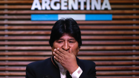 Fotografía de archivo del 21 de febrero de 2020, donde se ve al expresidente de Bolivia, Evo Morales, durante una rueda de prensa en Buenos Aires, Argentina.